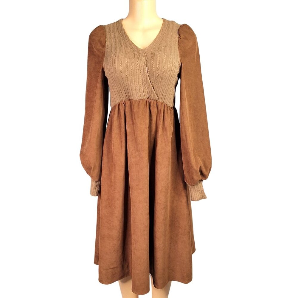 Vintage Inspired Rust Brown Peasant Midi Dress With Romantic Poet Sleeves S Boho - Picture 1 of 9